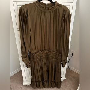 Anthropologie Current Air Olive Green Serena Pleated Dress